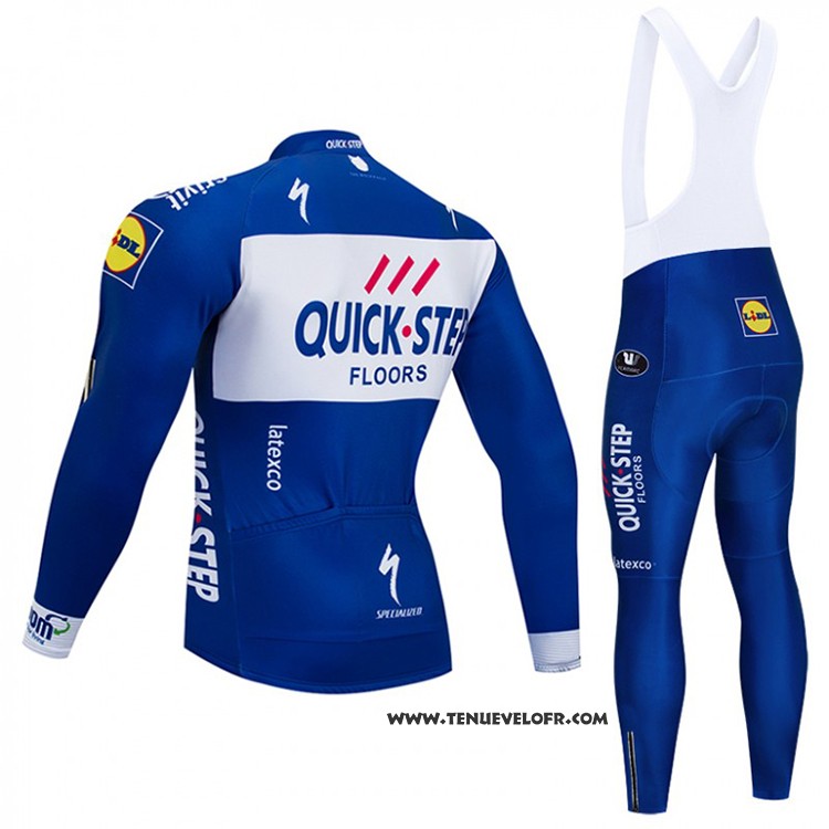 2018 Maillot Ciclismo Quick Step Floors Bleu et Blanc Manches Longues et Cuissard